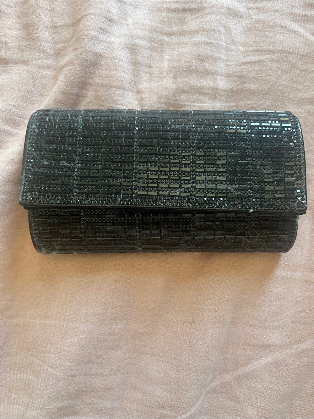 Black Sequined Flap Clutch - Unbranded